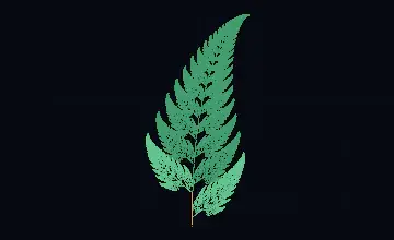 A slender Barnsley fern made from many small green points, with a curved stem and successively smaller leaflets