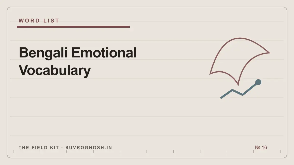 Bengali words arranged as handwritten emotional shades around two people in conversation