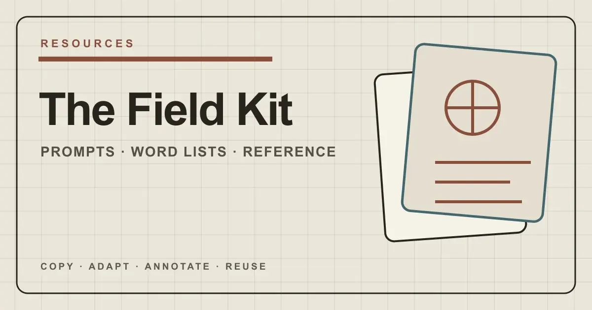 A labelled field notebook with prompt cards, word slips and precise index marks