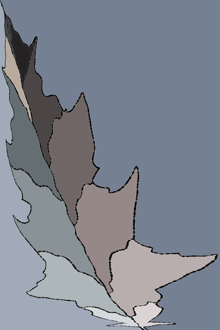 Overlapping grey and brown leaves on a blue-grey background.