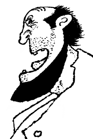A black-and-white side profile shows a suited man throwing his head back with his mouth open.