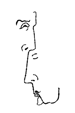 Three sparse black faces are linked in a vertical continuous-line arrangement.