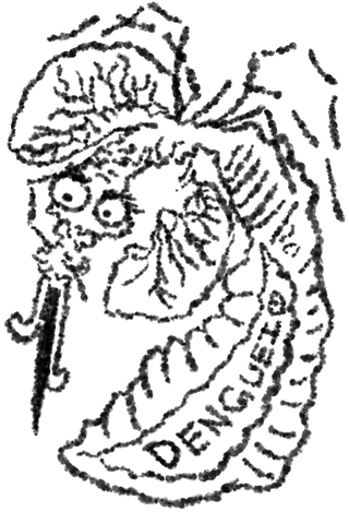 A wide-eyed figure in a patterned hat raises a hand to its face above a shape bearing partial letters.