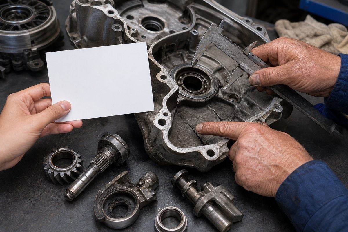 Expert hands reveal a hidden mechanical crack beside a polished blank AI answer card