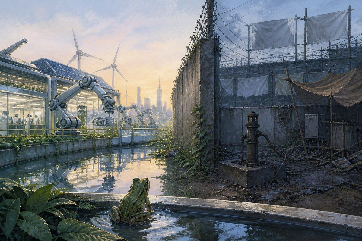 Frog facing a divided landscape of robotics workshops and failing civic infrastructure