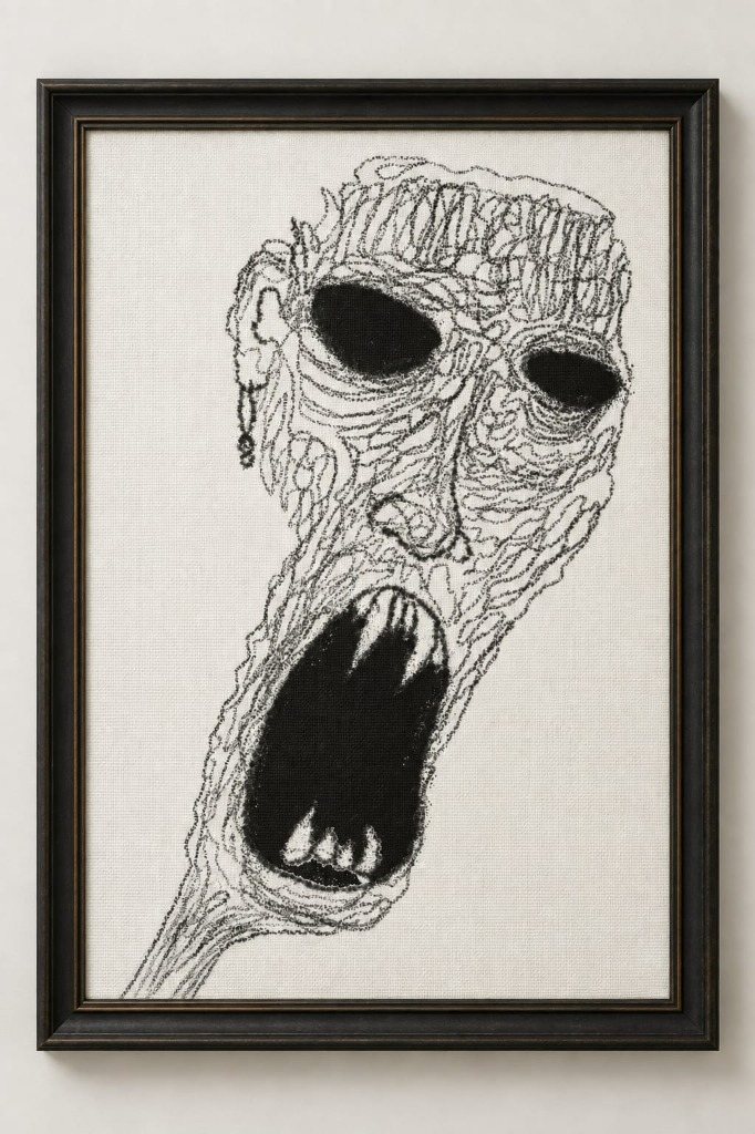 A faint outline of a person fading from a crowded street.