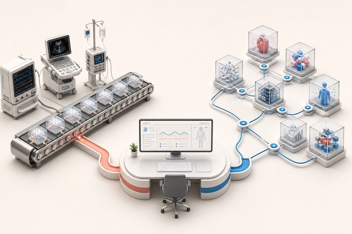 Event packets and modular health resources converging on a shared clinical computer