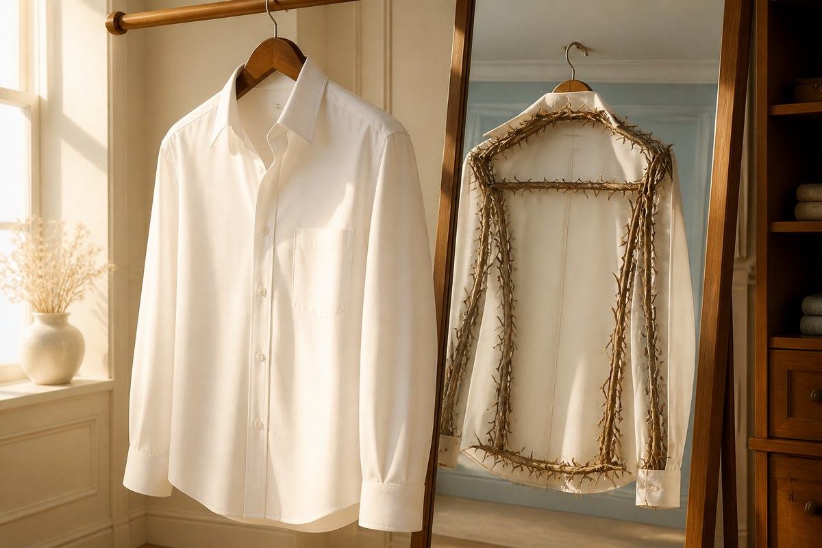 Pristine white shirt reveals thorny inner seams only in the dressing-room mirror