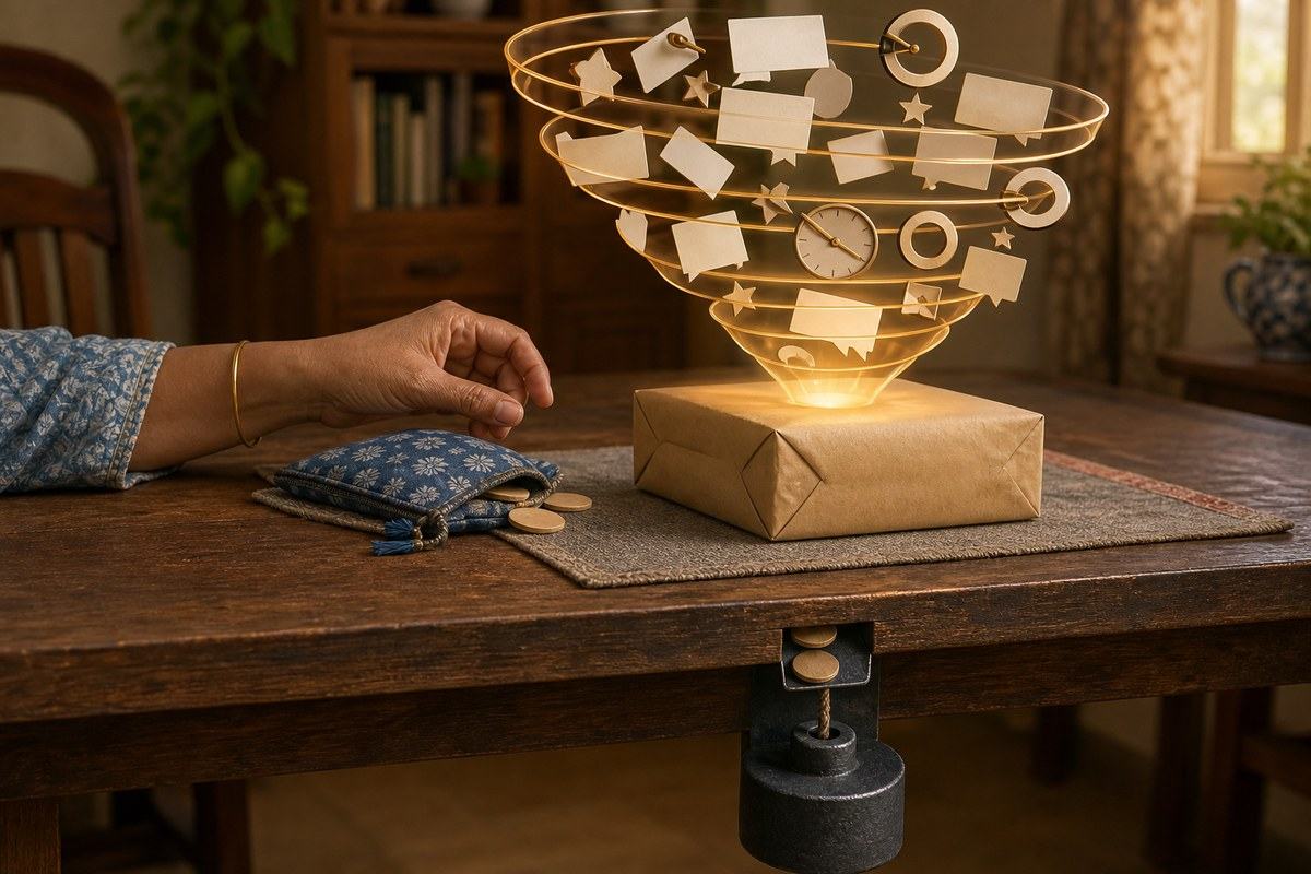 Amber review funnel hides a weighted toll beneath an ordinary parcel
