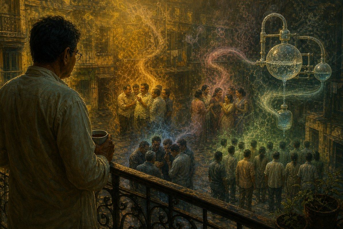 Bengali observer watching social groups feed visible heat into an engine of envy