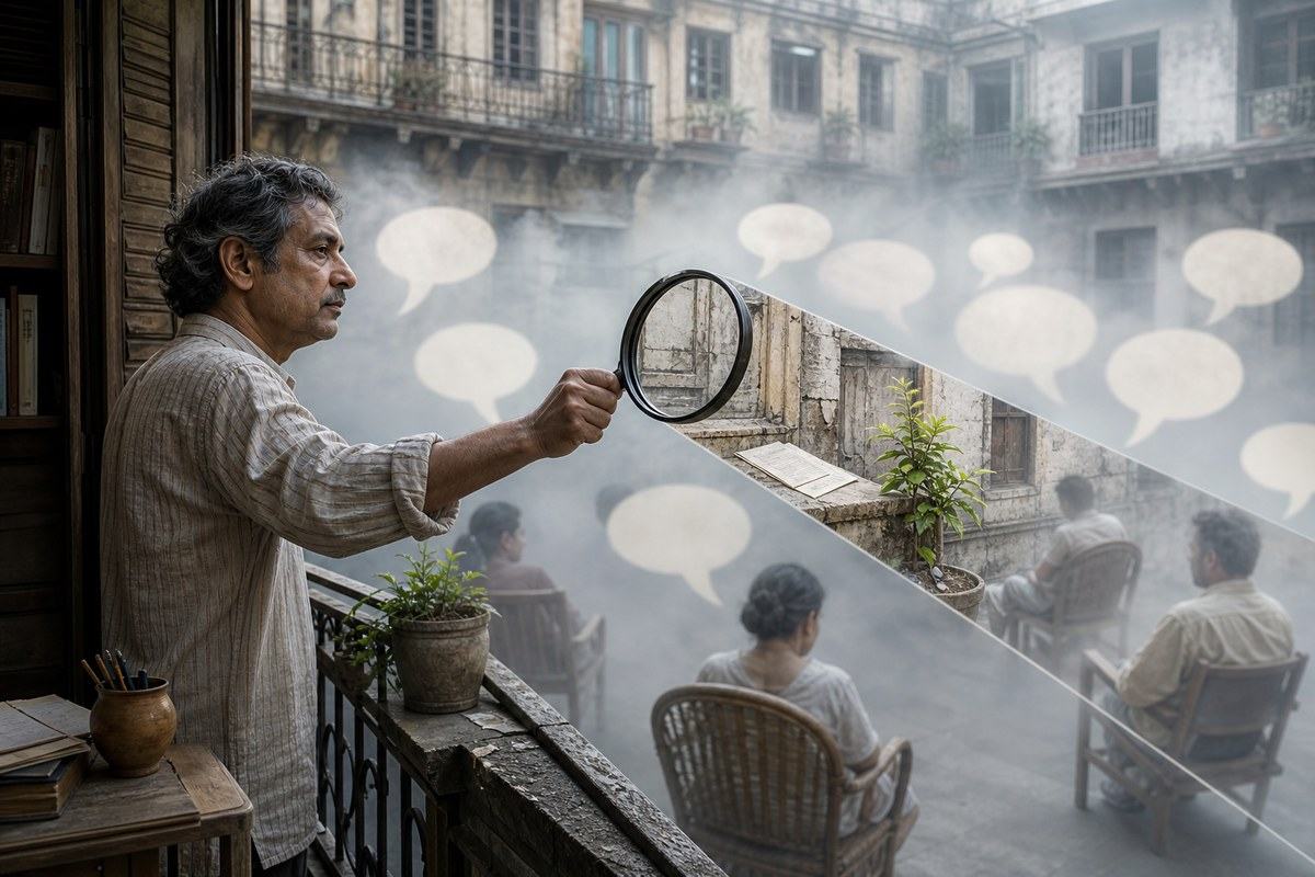 Calcutta recluse uses a clear lens to cut through a courtyard of polite fog