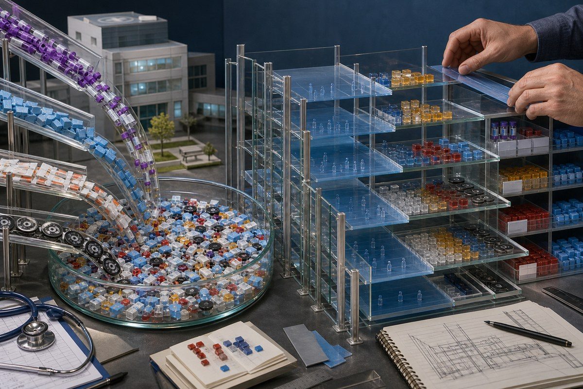 Healthcare source streams pour into a semantic warehouse sorted by human hands